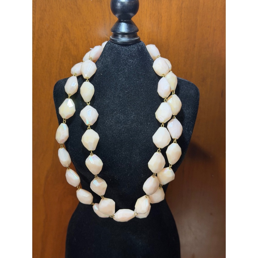 Vintage W Germany Double Strand Iridescent Pink Faceted Bead Necklace Clasp